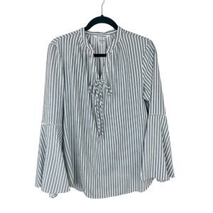 Nygard Women's Top Stripe Black Gray White Long Sleeve Pullover Blouse Size M